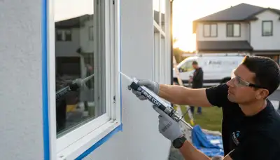 Professional caulking and sealing on residential exterior in Providence RI for weather protection