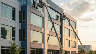 Professional commercial painters working on office exterior in Providence, RI
