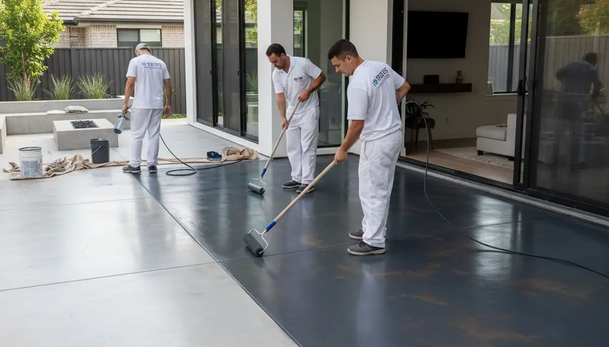Professional concrete staining on residential patio in Providence, RI for durable floor finish