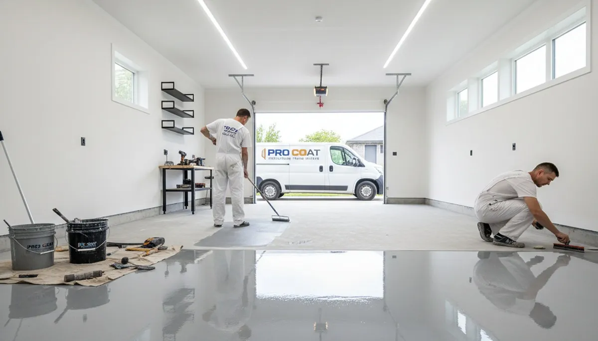 Professional epoxy floor coating in Providence RI garage by local painting contractors