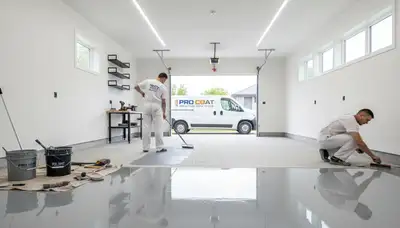 Professional epoxy floor coating in Providence RI garage by local painting contractors