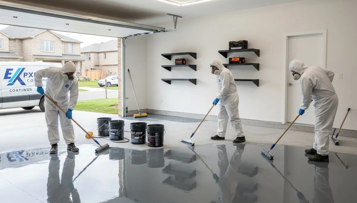Professional epoxy floor coating in Providence RI garage by expert house painters