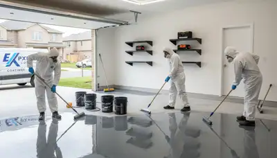 Professional epoxy floor coating in Providence RI garage by expert house painters
