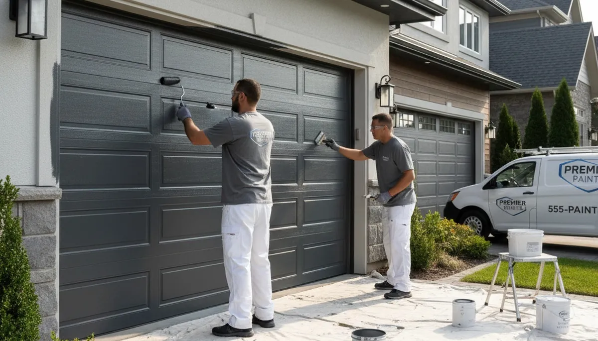 Professional garage door painting in Providence RI enhancing curb appeal with durable coastal finishes