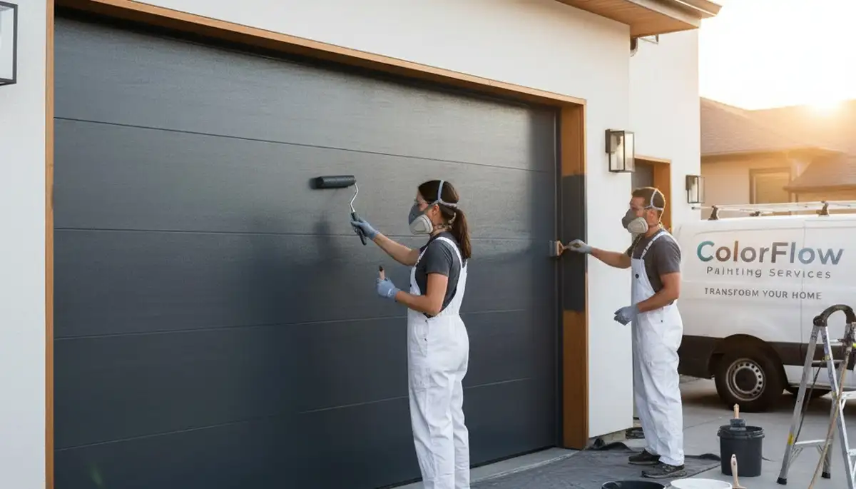 Professional garage door painting in Providence RI enhancing curb appeal with weather-resistant finish