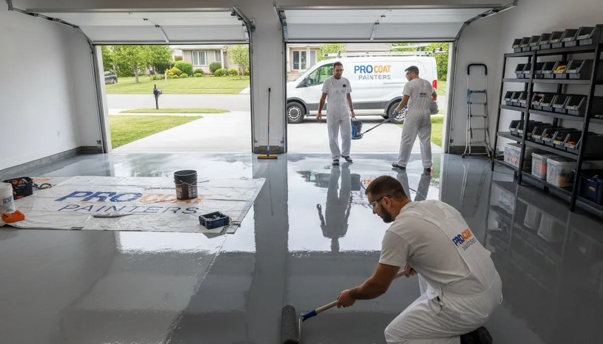 Epoxy garage floor coating in Providence RI with durable, glossy finish applied by local painting experts