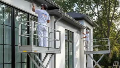 Professional gutter painting on residential home exterior in Providence, RI by expert house painters