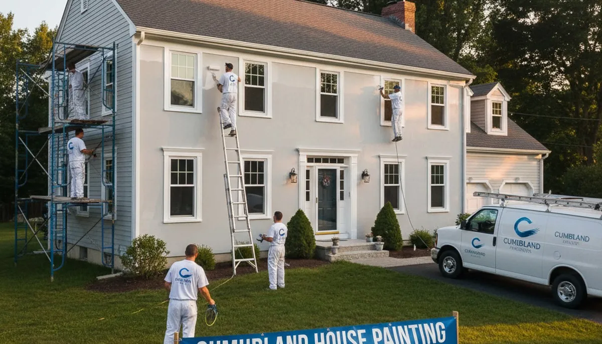 Professional house painters working on residential exterior in Providence RI