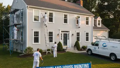 Professional house painters working on residential exterior in Providence RI