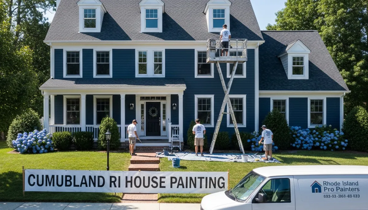 Professional house painters working on residential exterior in Providence RI