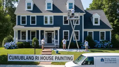 Professional house painters working on residential exterior in Providence RI