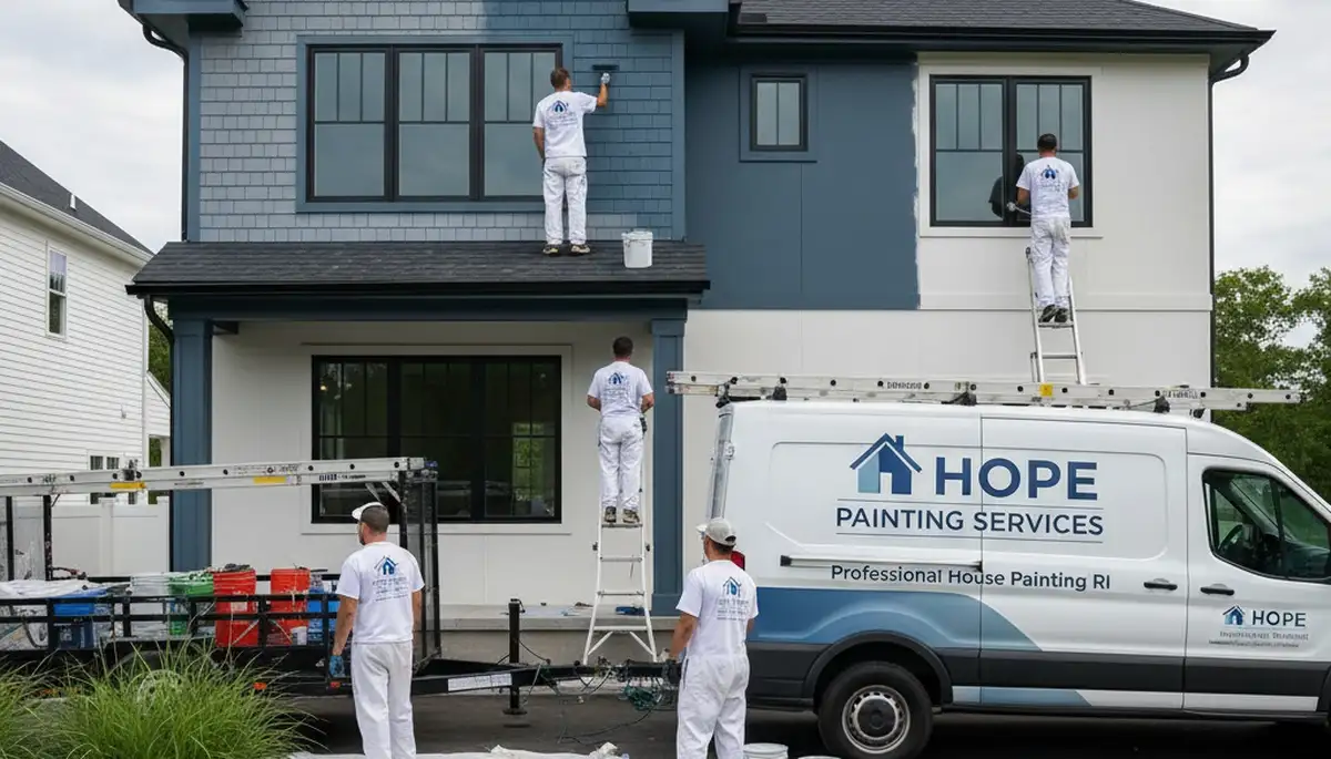 Professional house painters working on exterior home painting in Providence RI