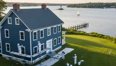 Professional house painters working on residential exterior in Providence RI