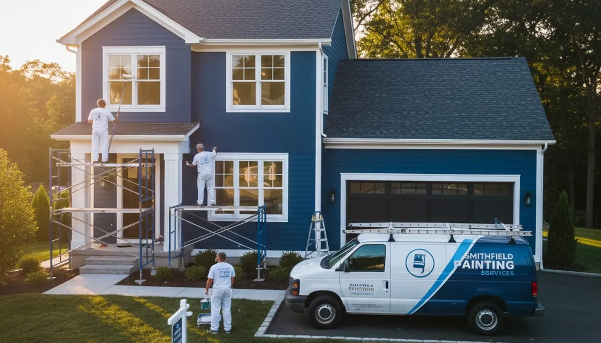 Professional house painters working on residential exterior in Providence RI