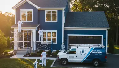 Professional house painters working on residential exterior in Providence RI