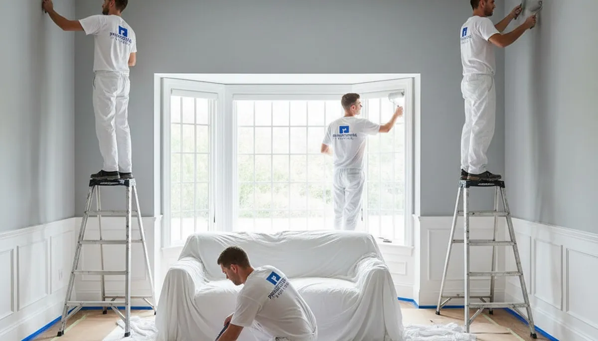 Professional interior house painters in Providence RI applying fresh wall paint for a modern home update