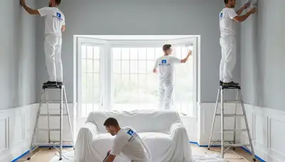 Professional interior house painters in Providence RI applying fresh wall paint for a modern home update