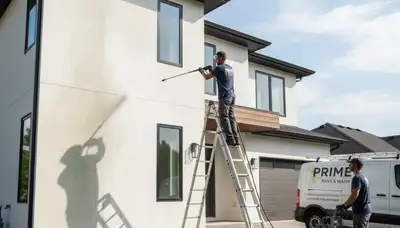 Professional pressure cleaning a historic home exterior in Providence, RI for mold and mildew removal