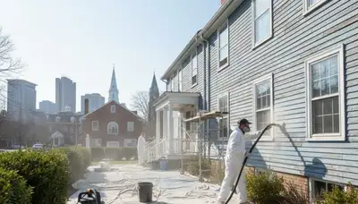 Professional exterior paint surface preparation on a Providence RI home for long-lasting painting results