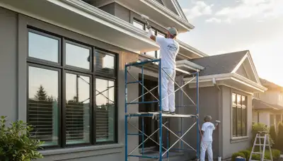 Professional trim and fascia painting on a historic Providence RI home by expert house painters